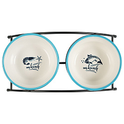 Миски Mr.Kranch на подставке для собак и кошек двойные 2x290 мл fish&chips голубые