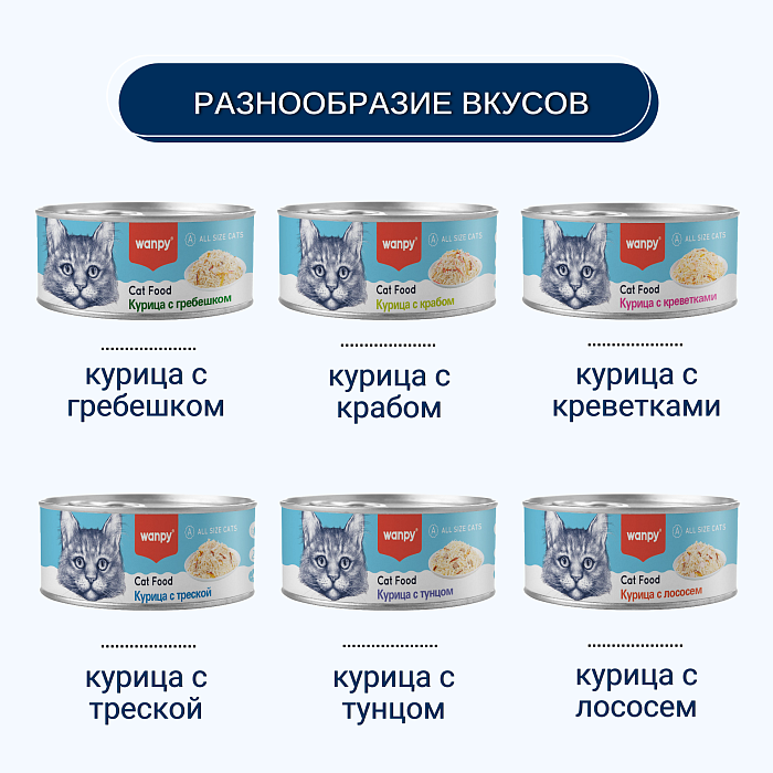 Wanpy Cat Консервы для кошек "Курица с треской" 95 г