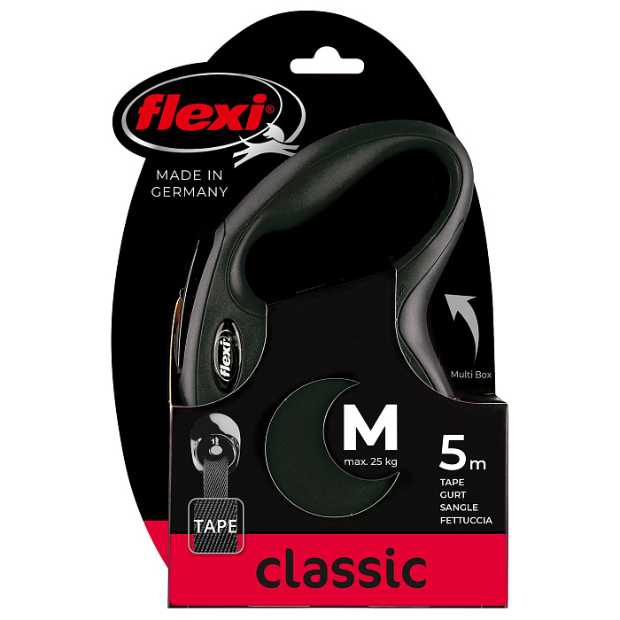 flexi рулетка New Classic M (до 25 кг) 5 м лента черная