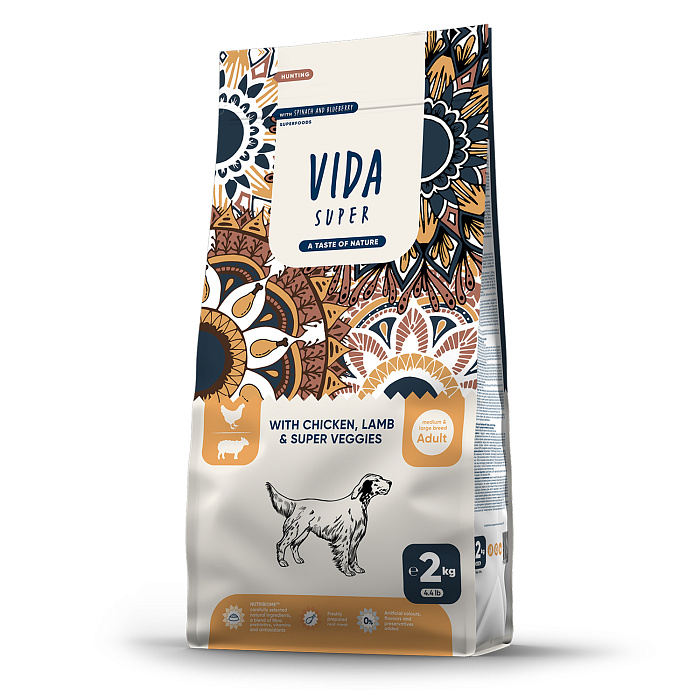 Сухой корм VIDA SUPER для взрослых собак средних и крупных пород из курицы с ягненком и овощами 2 кг