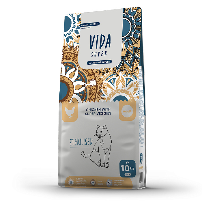 Сухой корм VIDA SUPER для взрослых стерилизованных кошек из курицы с овощами 10 кг