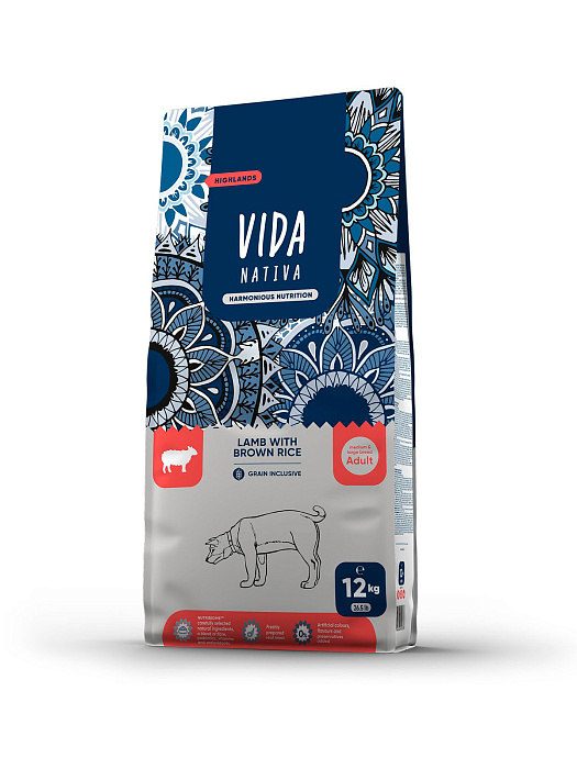 Сухой корм VIDA NATIVA для взрослых собак средних и крупных пород из ягненка с бурым рисом 12 кг