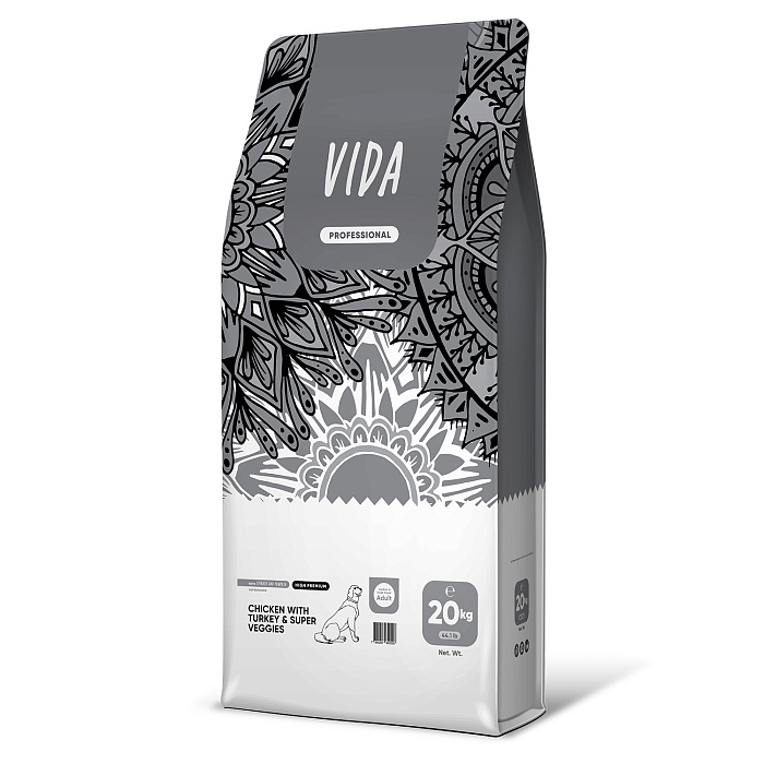 Сухой корм VIDA PROFESSIONAL HIGH PREMIUM для взрослых собак средних и крупных пород из курицы с индейкой и овощами 20 кг