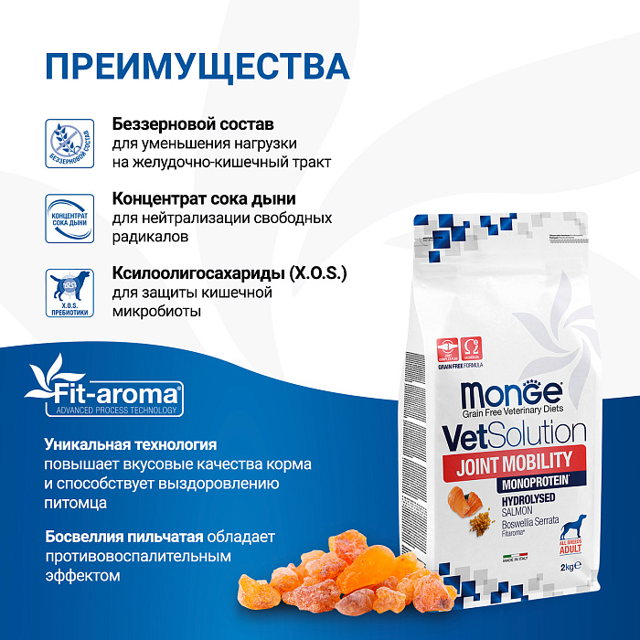Диетический корм Monge VetSolution Dog Joint Mobility Джоинт Мобилити для собак и щенков при заболеваниях суставов 2 кг