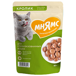 Влажный корм Мнямс На каждый день Кусочки в соусе с кроликом для стерилизованных кошек 85 г