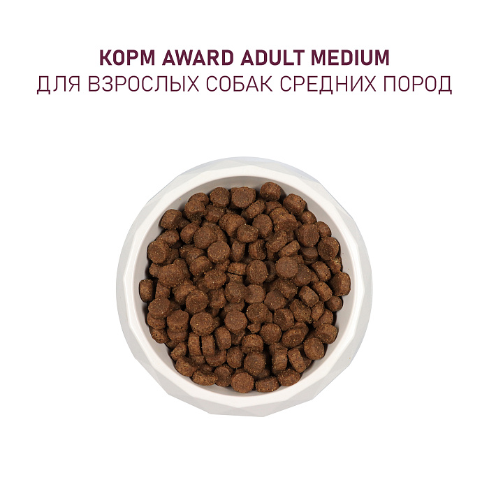 Сухой корм AWARD для взрослых собак средних пород с индейкой и курицей с добавлением моркови и черной смородины 12кг