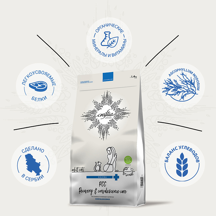 Ветеринарная диета CRAFTIA GALENA CAT RECOVERY&CONVALESCENCE CARE Рекавери энд Конвалесенс д/кошек поддерж. в период восстановления/реабилитации 1,4кг