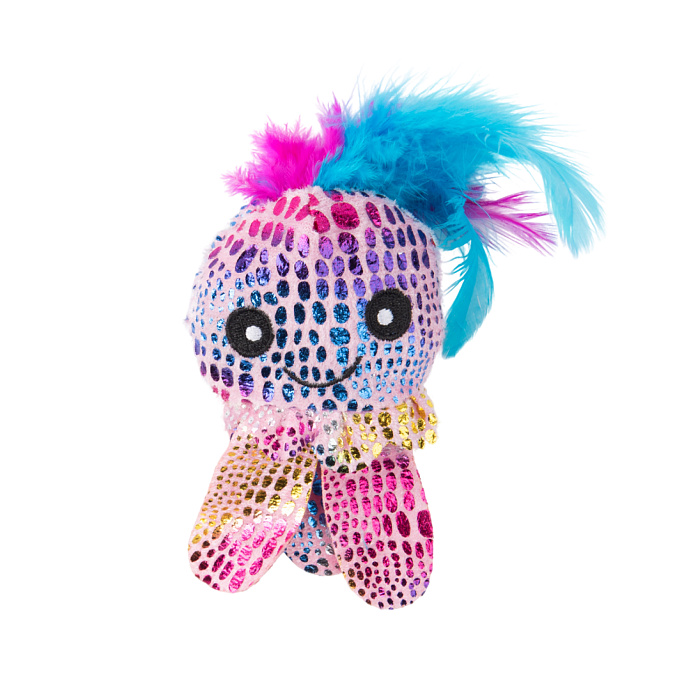 Игрушка Mr.Kranch для кошек Осьминожка плюшевая с кошачьей мятой и перышками 16,5 см розовая