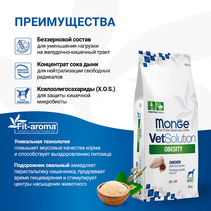 Диетический корм Monge VetSolution Dog Obesity Обесити диета для собак при избыточном весе 12 кг