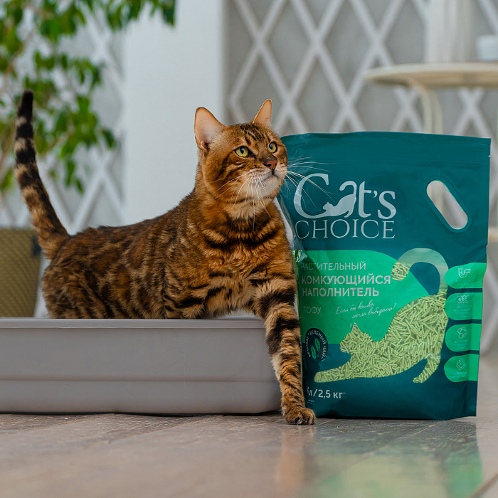 Растительный комкующийся наполнитель тофу Cat's choice с ароматом "Зеленый чай" 6 л/2,5 кг
