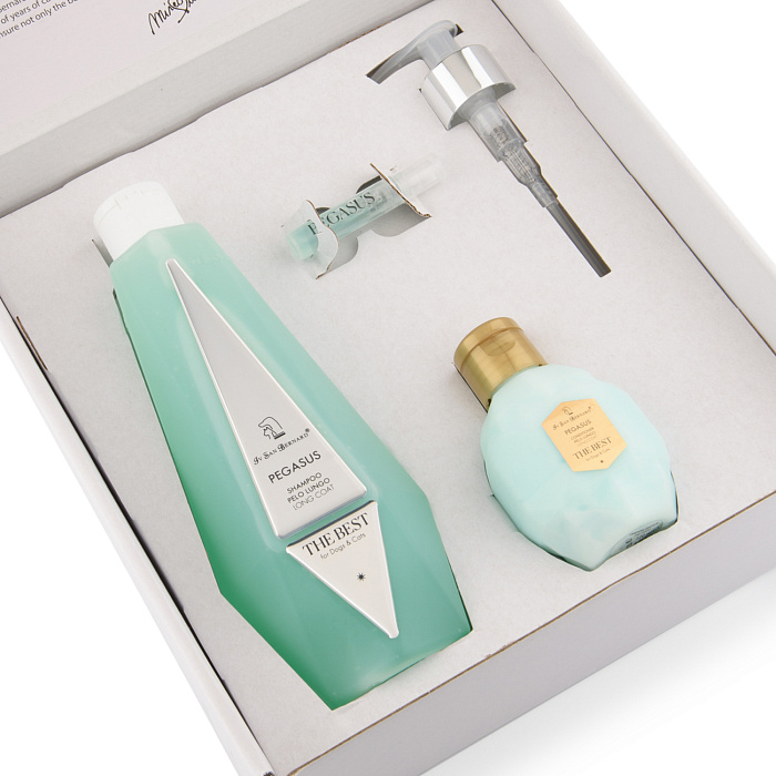 ISB The Best line Набор Pegasus шампунь для длинной шерсти 550 мл, кондиционер 120 мл + парфюм 2 мл в подарок СКИДКА 40%