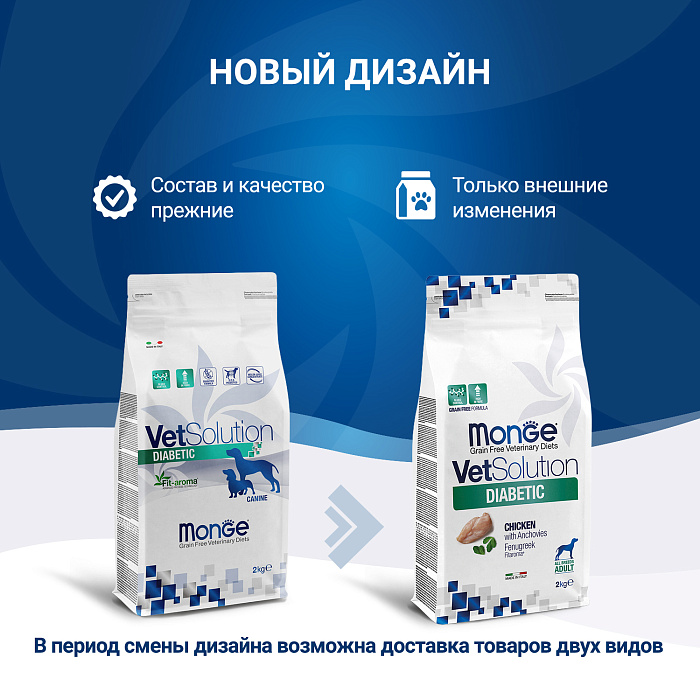 Диетический корм Monge VetSolution Dog Diabetic Диабетик для собак при сахарном диабете 2 кг