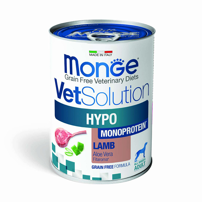Диетический корм Monge VetSolution Dog Hypo Monoprotein LAMB Гипо монопротеин с ягнёнком для собак для снижения реакции пищевой непереносимости 400г