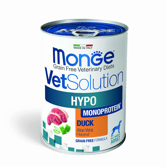 Диетический корм Monge VetSolution Dog Hypo Monoprotein DUCK Гипо монопротеин с уткой для собак для снижения реакции пищевой непереносимости 400 г