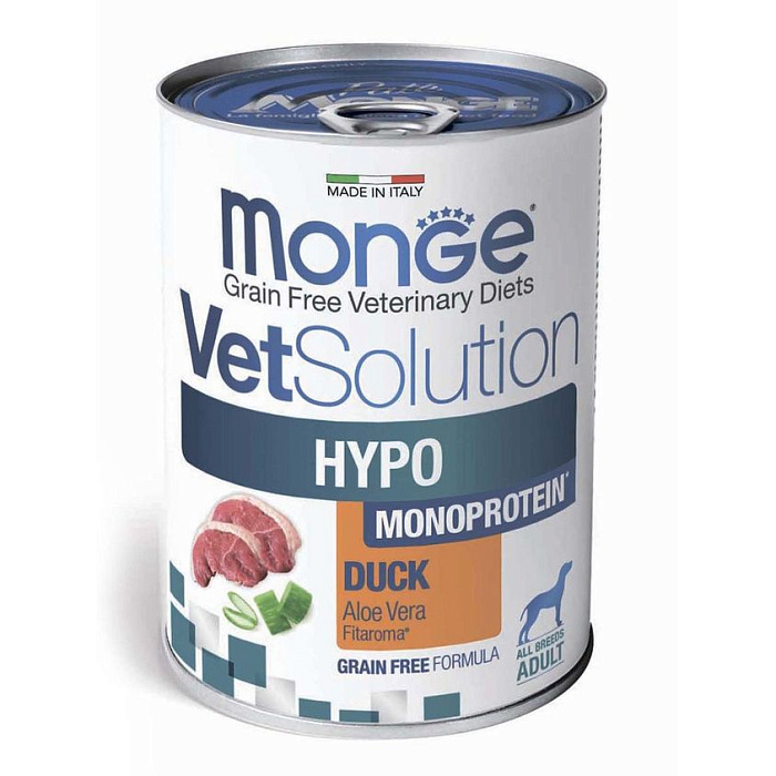 Диетический корм Monge VetSolution Dog Hypo Monoprotein DUCK Гипо монопротеин с уткой для собак для снижения реакции пищевой непереносимости 400 г