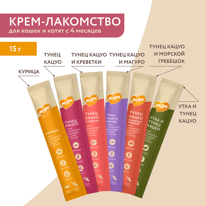 Крем-лакомство Мнямс для кошек с курицей 15 г