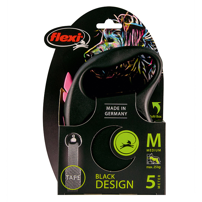 flexi рулетка Black Design M (до 25 кг) 5 м лента черный/розовый