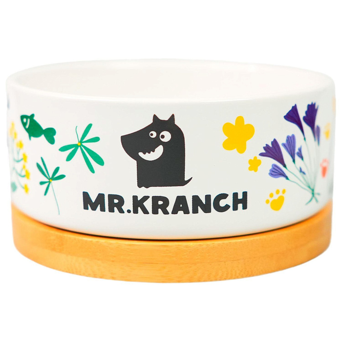 Миска Mr.Kranch Bamboo 340 мл Цветы Прованса керамическая на бамбуковой подставке васильковая СКИДКА 30%