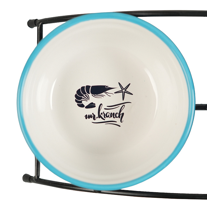 Миски Mr.Kranch на подставке для собак и кошек двойные 2x290 мл fish&chips голубые