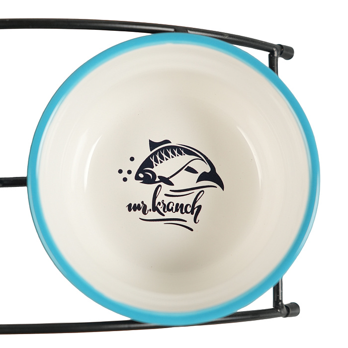 Миски Mr.Kranch на подставке для собак и кошек двойные 2x290 мл fish&chips голубые