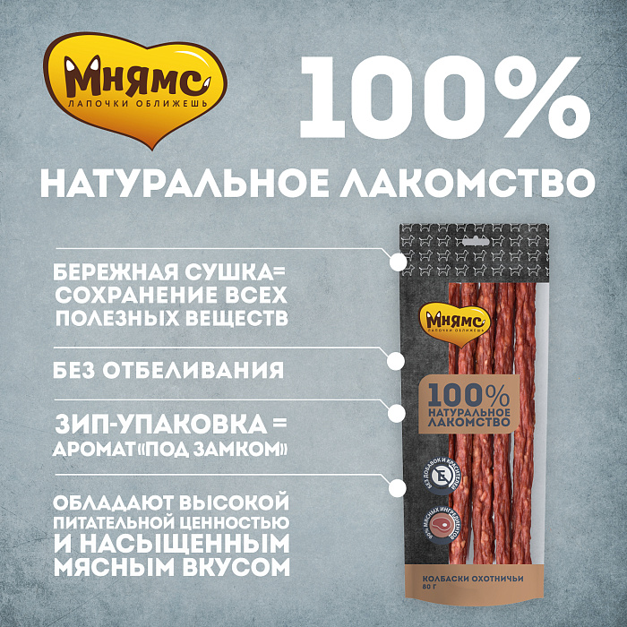 Лакомство Мнямс На каждый день для собак Колбаски охотничьи 80 г