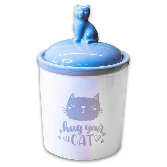Бокс Mr.Kranch керамический для хранения корма Hug your cat 1650 мл бело-серый СКИДКА 50%