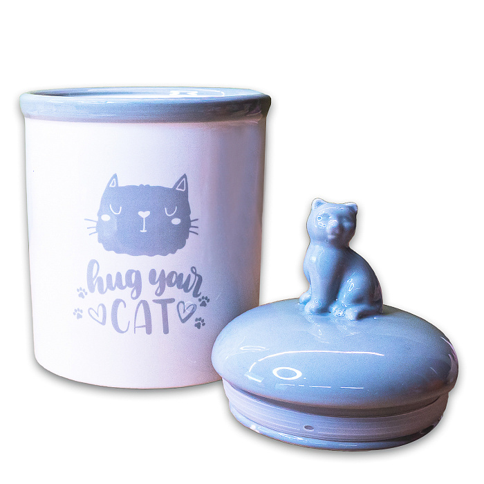 Бокс Mr.Kranch керамический для хранения корма Hug your cat 1650 мл бело-серый СКИДКА 50%