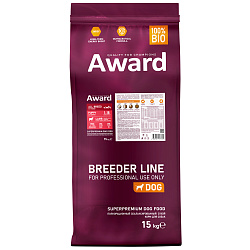 Сухой корм AWARD PFB для щенков от 1 месяца, беременных и кормящих сук всех пород с ягненком и индейкой с добавлением яблока и черники 15 кг