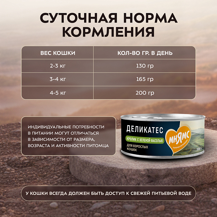 Влажный корм Мнямс Деликатес Кролик с зеленой фасолью для кошек "Паштет по-мальтийски" 100 г