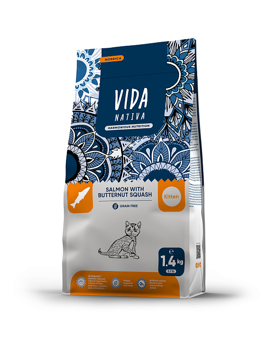 Сухой корм VIDA NATIVA для котят из лосося с мускатной тыквой 1,4 кг