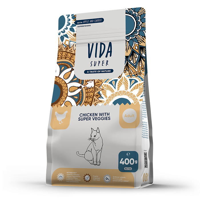 Сухой корм VIDA SUPER для взрослых кошек из курицы с овощами 400 г