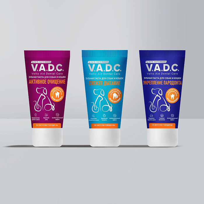 V.A.D.C. (ВИ.ЭЙ.ДИ.ЭС.) «Активное очищение» зубная паста с ароматом говядины для собак и кошек, 50 мл