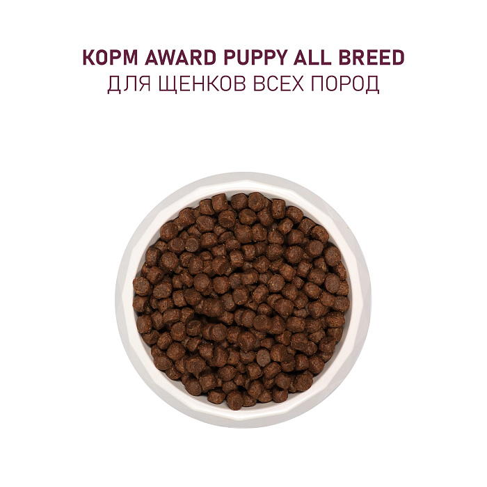 Сухой корм AWARD для щенков от 1 месяца, беременных и кормящих сук всех пород с ягненком и индейкой с добавлением яблока и черники 800г