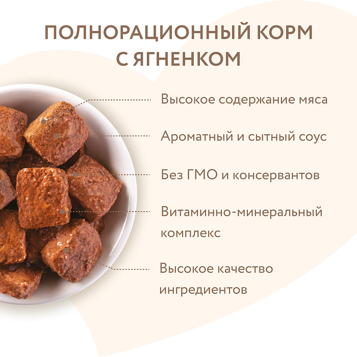 Влажный корм Мнямс На каждый день Кусочки в соусе с ягненком для собак «КРАСИВАЯ ШЕРСТЬ» 400 г