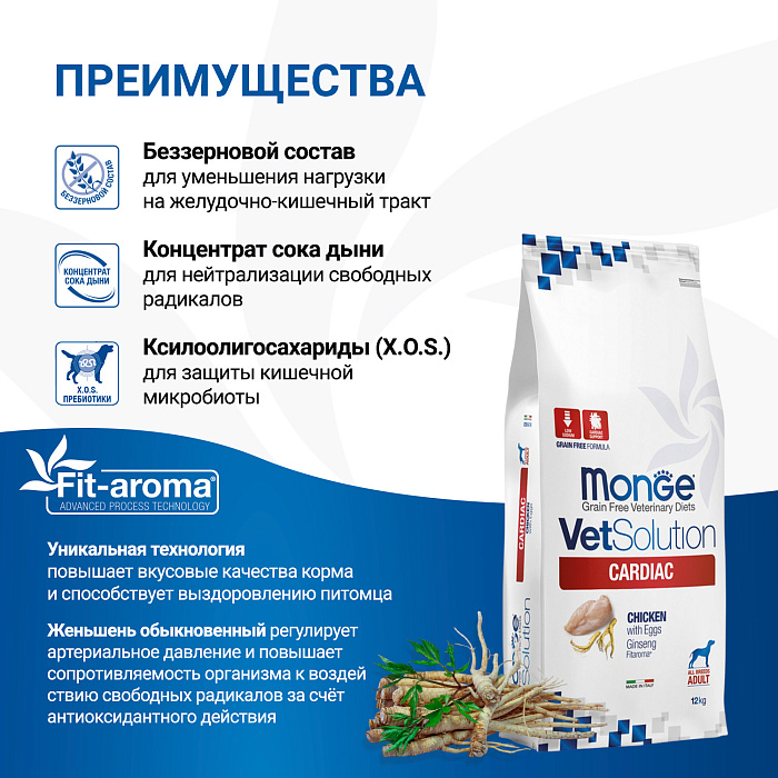 Диетический корм Monge VetSolution Dog Cardiac Кардиак для собак при заболеваниях сердца 12 кг