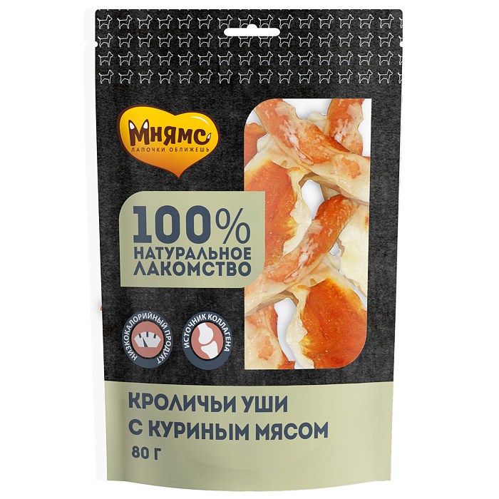 Лакомство Мнямс На каждый день для собак Кроличьи уши с куриным мясом 80 г