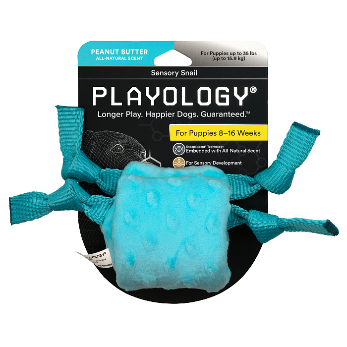 Playology сенсорная плюшевая улитка PUPPY SENSORY SNAIL для щенков мелких и средних пород 8-16 недель с ароматом арахиса, цвет голубой СКИДКА 50%