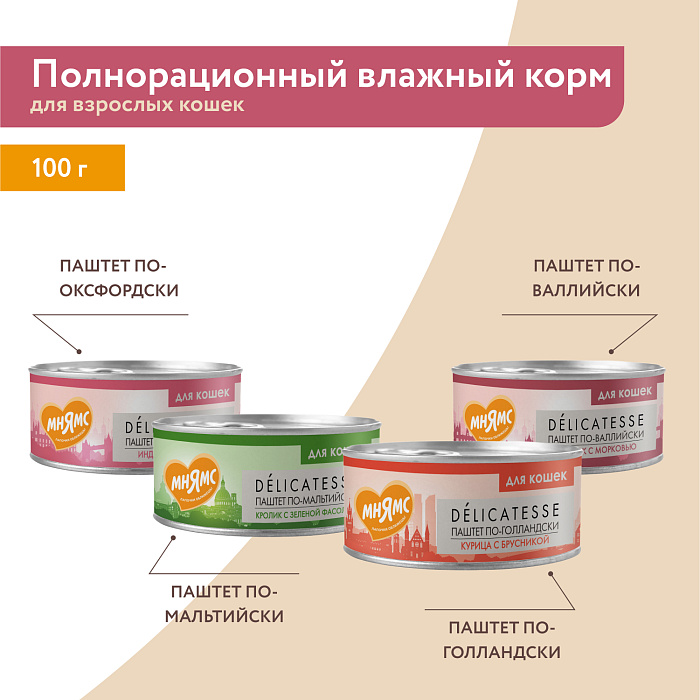 Влажный корм Мнямс Деликатес Ягненок с морковью для кошек "Паштет по-валлийски" 100 г