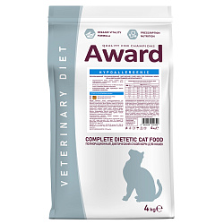 Диетический корм AWARD VETERINARY DIET HYPOALLERGENIC для взрослых кошек при аллергии или пищевой непереносимости 4 кг