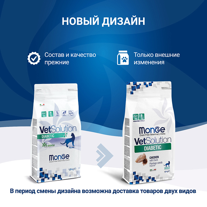 Диетический корм Monge VetSolution Cat Diabetic Диабетик для кошек при сахарном диабете 1,5 кг