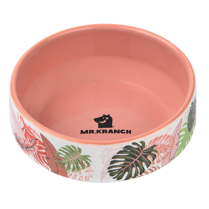Миска Mr.Kranch для собак и кошек из фарфора Тропики 350мл розовая