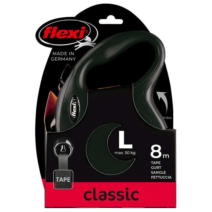 flexi рулетка New Classic L (до 50 кг) лента 8 м черная