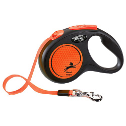 flexi рулетка Neon New S (до 15 кг) лента 5 м, светоотражающая, оранжевый неон