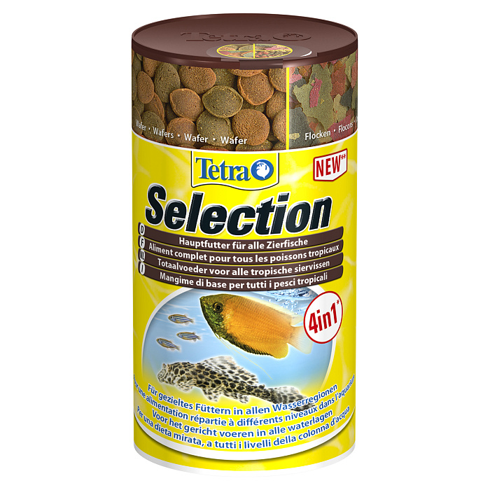 TetraSelection корм для всех видов рыб "4 вида" хлопья/чипсы/гранулы 100 мл