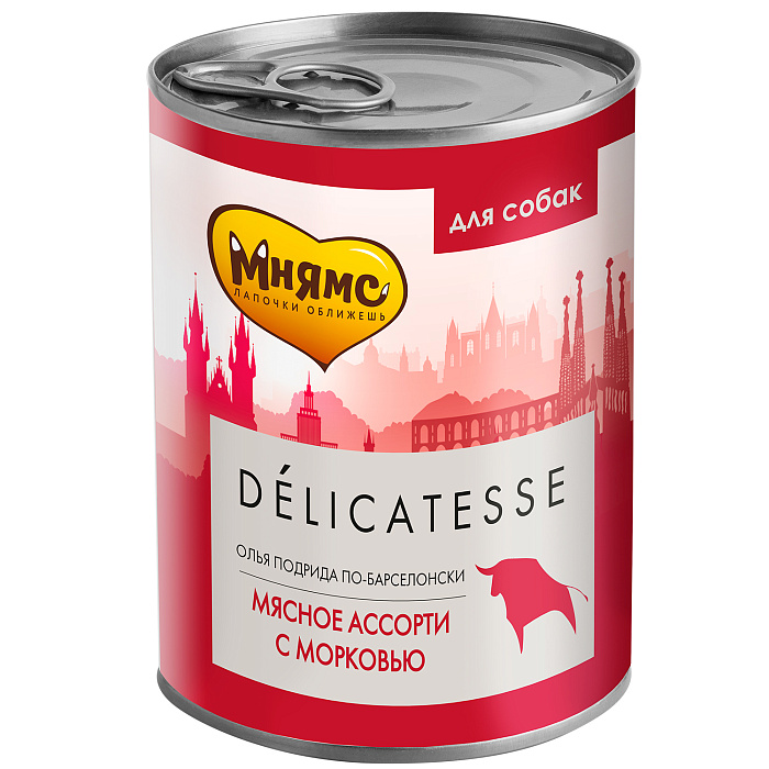 Влажный корм Мнямс Деликатес Паштет из мясного ассорти с морковью для собак всех пород "Олья Подрида по-барселонски" 400 г