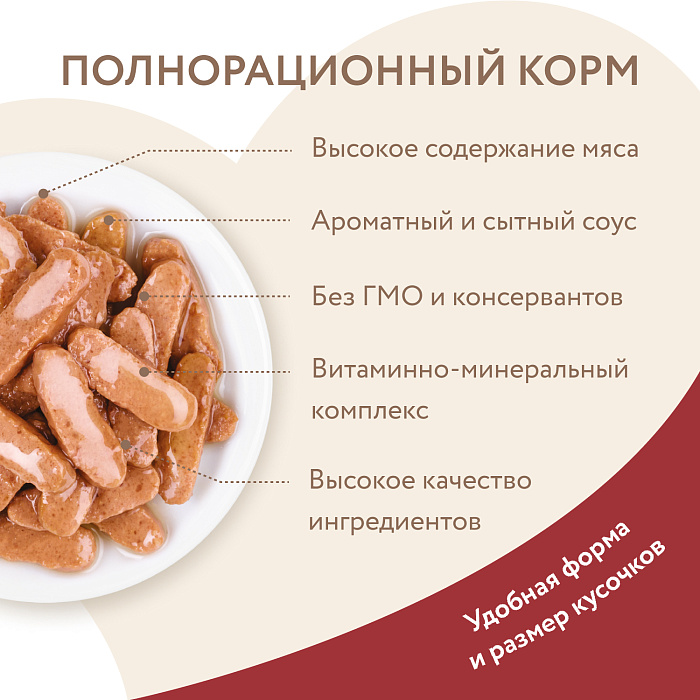 Влажный корм Мнямс На каждый день Кусочки в соусе с говядиной для крупных кошек 85 г