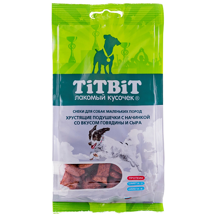Лакомство TiTBiT Хрустящие подушечки для собак мелких пород с начинкой со вкусом говядины и сыра 95 г