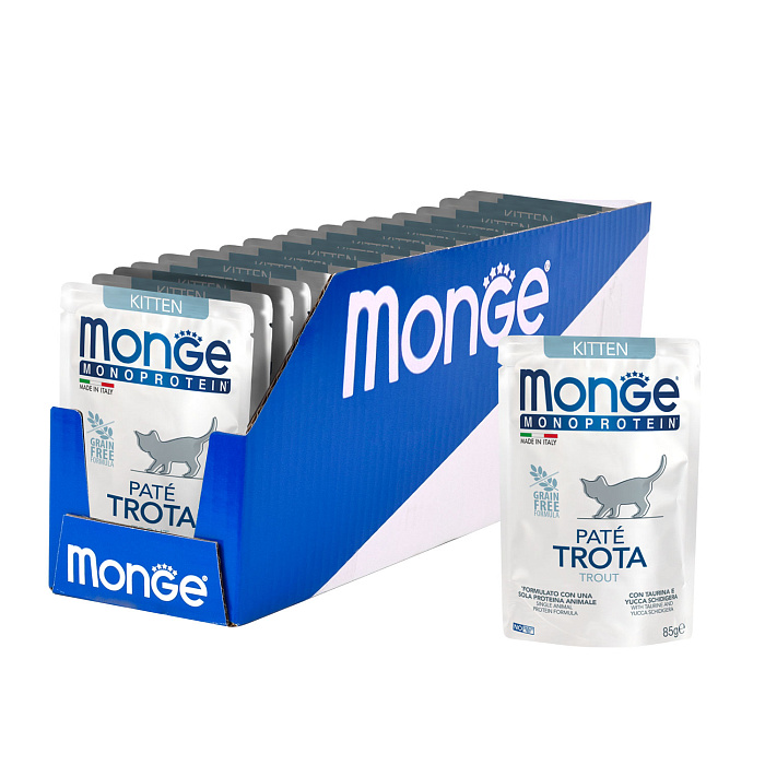 Влажный корм Monge Cat Natural Monoprotein для котят и беременных кошек, из форели, паучи 85 г