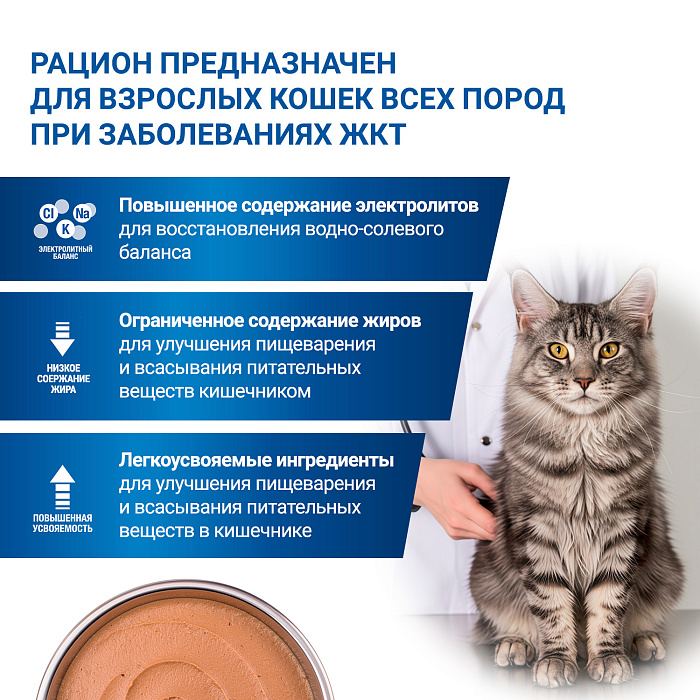 Диетический корм Monge VetSolution Cat Gastrointestinal гастро интестинал для кошек при заболеваниях ЖКТ 100 г