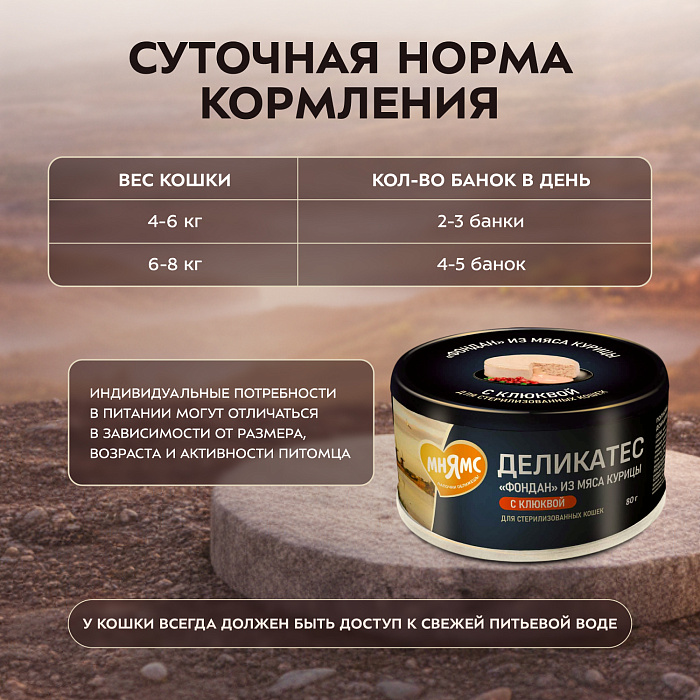 Влажный корм Мнямс Деликатес "Фондан" из мяса курицы с клюквой для стерилизованных кошек 80 г